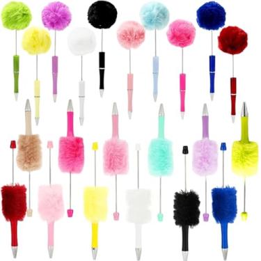Imagem de KUNHEHO Canetas peludas com contas a granel, 22 peças, canetas esferográficas chiques para mulheres, canetas esferográficas, faça você mesmo, contas focais, canetas fofas para adolescentes, presentes