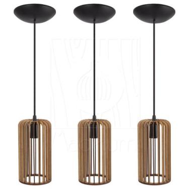 Imagem de Luminária Pendente Madeira Paladio P 3 Unidades Rústico - Madelumi