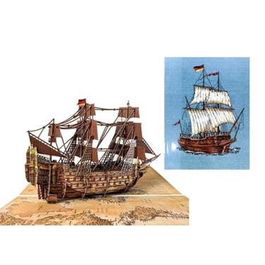 Imagem de ETA Cartão pop-up de veículo 3D Vintage Ship Steam Train Car Tractor para Dia dos Pais, cartão de aposentadoria, cartão de aniversário para ele, crianças, pai, marido, filho, vovô (Vintage Ship S08)