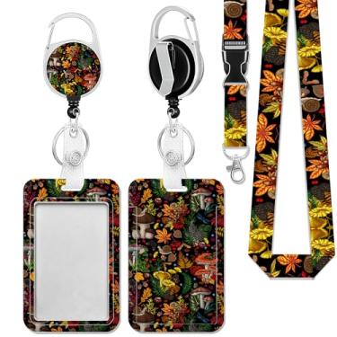 Imagem de Cordões de cogumelos psicodélicos para crachás de identificação, suporte de crachá com cordão separável, cordão de crachá de borboletas com clipe retrátil de carretel, professoras médicas funcionários