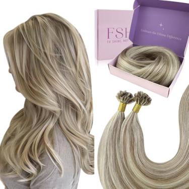 Imagem de Fshine Extensões de Cabelo U Tip Cabelo Humano 50g, 1g/fios Castanho Claro Misturado com Loiro Platinado Extensões de Cabelo Humano Real 50g/Pacote K Tip Extensões de Cabelo Cabelo Humano Real 55cm