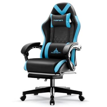 Imagem de TUKAKA Cadeira de jogos, cadeira ergonômica de massagem, computador, escritório, com apoio para os pés, almofada de mola, cadeira reclinável de couro ajustável para jogadores com encosto de cabeça e