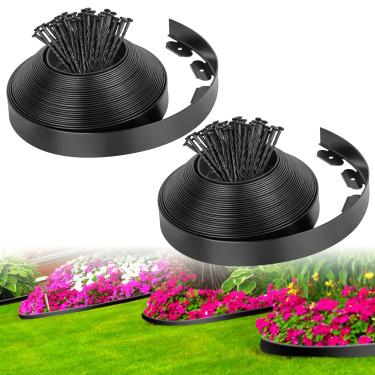 Imagem de 66FT Landscape Edging Border Kit, No Dig Garden Border Edging with 80 Spikes, 2 Inch Tall Plastic Edging Border Flexible for Garden Flower Beds Lawn Yard Pathway