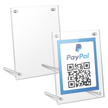Imagem de Kevenal sinais de código QR, menu de código QR transparente de 4 x 6 polegadas com suporte de metal, suportes de acrílico para aplicativos de dinheiro - 2 pacotes