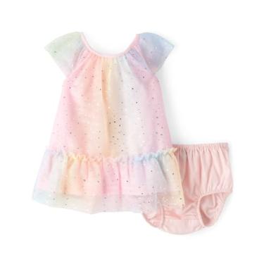 Imagem de The Children's Place Vestidos elegantes de manga curta para bebês meninas e crianças pequenas, Arco-íris rosa brilhante, 9-12 Meses