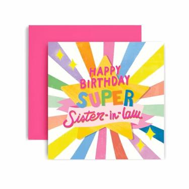 Imagem de Huxters Cartão de feliz aniversário para cunhada para ela super estrela cartão pastel para presente cunhada - 14,8 cm (aniversário da cunhada)