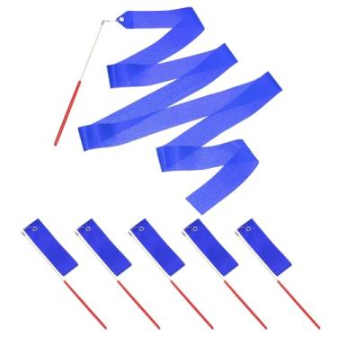 Imagem de PATIKIL Fitas de dança, pacote com 6, flâmulas de dança de ginástica de 78,7 polegadas com varinha antiderrapante para presentes, dança, shows de talentos, bastão girando, azul brilhante