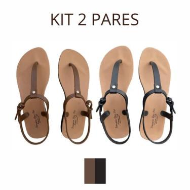 Imagem de Kit 2 Pares Sandalia Rasteirinha Feminina Ortopédica Confortavel Terap