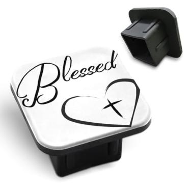 Imagem de Tnomchey Blessed Hitch Receiver Cover 5 cm Retro Lettering Heart Shaped Loved and Blessed Trailer Hitch Cover Tube Cap Rubber Universal 5 cm Receptor Plug Inserção para Caminhões Carros