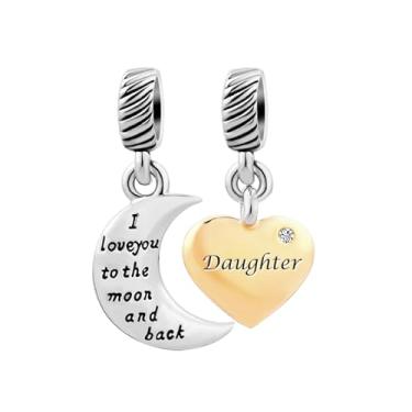 Imagem de JMQJewelry Presente de aniversário de Natal com coração banhado a ouro "I Love You to the Moon and Back" compatível com pulseiras Pandora Charms, banhado a cppper, Cobre