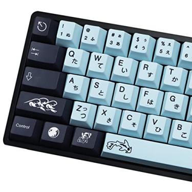 Imagem de MOLGRIA GMK MIZU Teclas MIZU, conjunto de 136 teclas MIZU para teclado de jogos, teclas de sublimação PBT Cherry Profile Dye fonte japonesa azul celeste para teclado Gateron Kailh Cherry MX 104/87/74/61 60