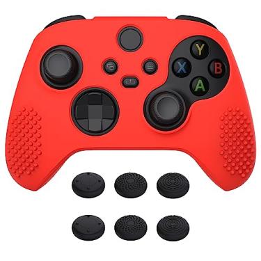 Imagem de eXtremeRate Capa de silicone antiderrapante PlayVital Passion vermelha edição 3D cravejada para controle Xbox Series X/S, capa protetora de borracha para controle Xbox Series X/S com 6 tampas pretas para polegar