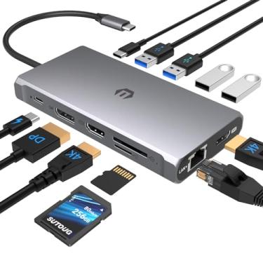 Imagem de 12 em 1 USB-C HUB monitores triplos, modo espelhado, HDMI, estação de ancoragem para Windows/Mac, 100W PD, leitor de cartão SD/TF, portas USB 3.0