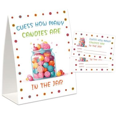 Imagem de UHADRE Guess How Many Candies Game(One Sign with 50 Cards),Baby Shower Games, Birthday Party Games, How Many Cards, How Many Sweets are in The Jar, Candy Guessing Game Set-GCD04