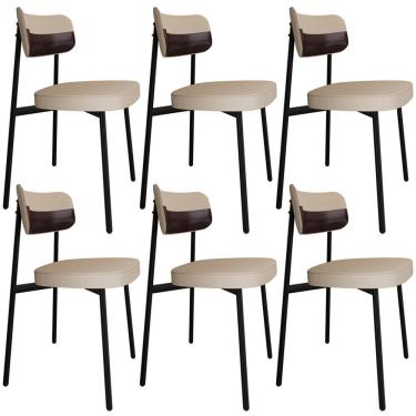 Imagem de Kit 06 Cadeiras Estofada Para Sala De Jantar Astrid Preto C01 Linho Areia Courino Café - Lyam Decor