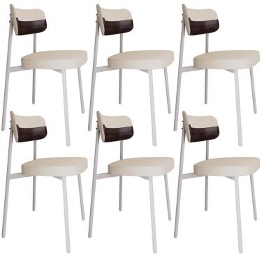 Imagem de Kit 06 Cadeiras Estofada Para Sala De Jantar Astrid Branco C01 Linho Palha Courino Café - Lyam Decor