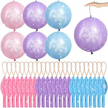 Imagem de 36 Pcs 18 Inch Snowflake Punch Balloons Winter Theme Punching Balloon Kids Party Favors Carnival Prizes Bounce Balloons with Rubber Band Handle for Birthday Party Daily Game School (Blue Pink Purple)