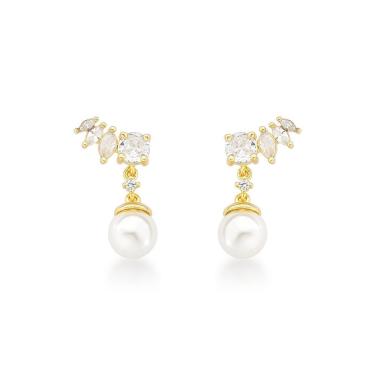 Imagem de Luxo E Sofisticação: Brincos De Pérola Com Zircônias E Ouro 18k