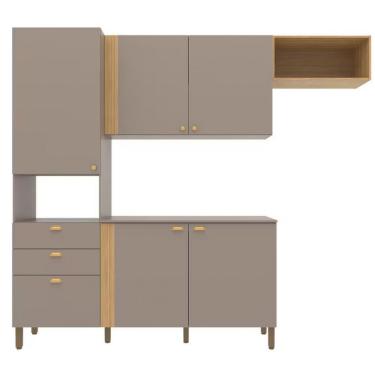 Imagem de Cozinha Compacta Bartira Pérola 5 Portas 251cm Nude-lâmina Mel