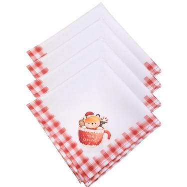 Imagem de Kit 4 Guardanapos De Tecido Papai Noel Xadrez Natal 40cmx40cm branco