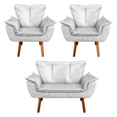 Imagem de Namoradeira E 2 Poltronas Pé Palito Castanho Opala Corano D03 - D\'rossi Branco