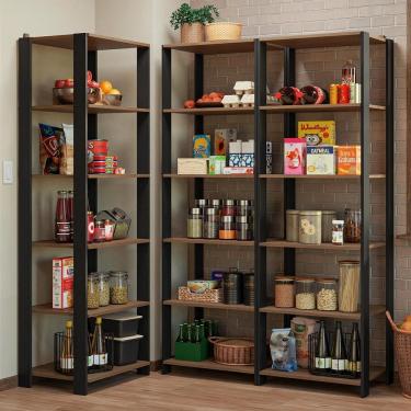 Imagem de Armário Estante Multiuso Organizador Despensa De Canto 15 Prateleiras 177cm Rustic/preto Madesa