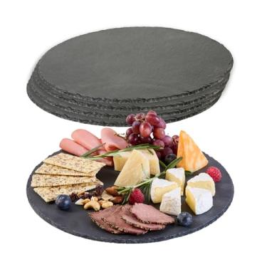 Imagem de Restaurantware Bandeja de servir de ardósia, 1 pacote com pés de espuma de 30 cm, prato de pedra charcutaria, bordas rústicas, congelável, preto, quadrado, exibição de queijo, para cozinha, gourmet