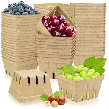 Imagem de 25 cestos de frutas silvestres de fibra de polpa natural, pequeno, ventilado, suporte de recipiente para colheita de frutas silvestres, suprimentos de cozinha para frutas, legumes, mercado de