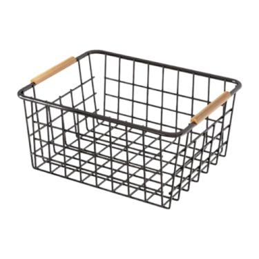 Imagem de Ioensy Cesta de ferro para armazenamento de lanches, organizador de alimentos, metal versátil com alça, organizador de brinquedos para armários de cozinha e, Preto 28x17.5x12cm