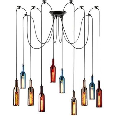 Imagem de Luz Pendente De Vidro Colorido Industrial Vintage, Lustre Retrô Criativo Para Decoração De Restaurante De Arte Industrial Retrô Lâmpada Bar Café Bar Balcão, 15light