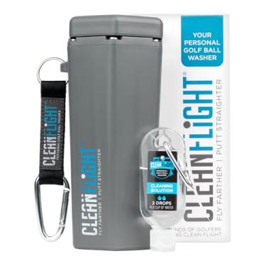 Imagem de Clean Flight Lavadora de bolas de golfe premium - Limpador portátil para saco de golfe ou carrinho - Melhores acessórios de golfe presentes para homens e mulheres. (1 pacote) - Cinza com azul