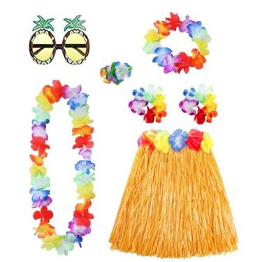 Imagem de PHOGARY Saia Hula Grama Saias para Crianças, Fantasia Havaiana para Mulheres, Roupa Havaiana Festa Luau, Colar de Flores Lei, Acessórios de Luau para Mulheres, Fantasia de Abacaxi, 40 cm, Dourado, One