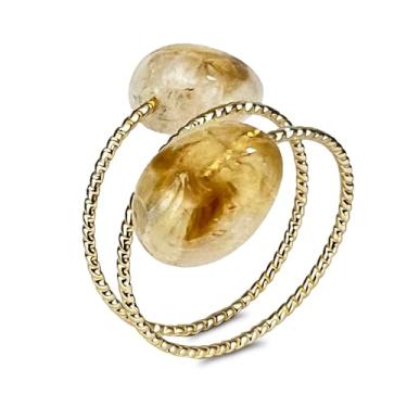 Imagem de LDADAN Anel de citrino, anéis de pedra preciosa natural banhados a ouro para mulheres, boêmio feito à mão com pedra do mês de nascimento, Latão, Citrino