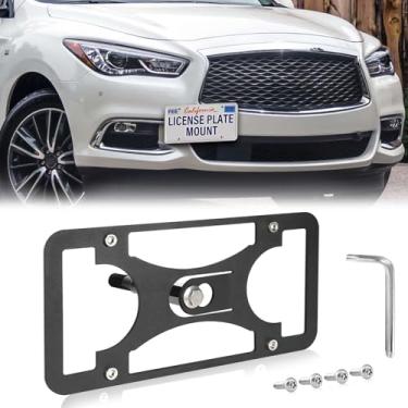 Imagem de Moldura frontal sem broca compatível com Infiniti QX60 2022-2024 Suporte de gancho de reboque para placa de carro antifurto Capas de etiqueta de carro à prova de ferrugem, acessórios de carro à prova