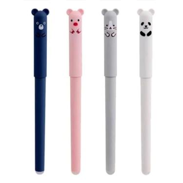 Imagem de Conjunto Kit 4 Canetas Apagável Esferográfica 0.5mm Papelaria Fofa Kawaii Bichinhos Escola E Escritório