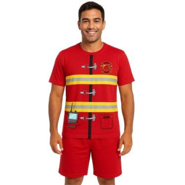 Imagem de Conjunto Adulto Fantasia Temática Bombeiro Com Camiseta e Short - Calu