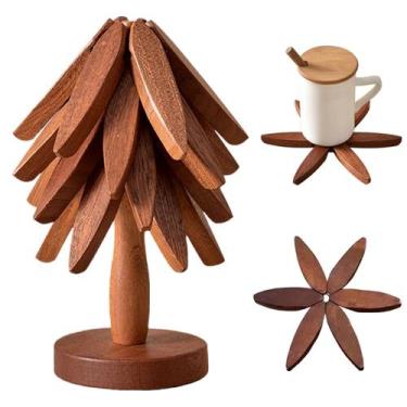 Imagem de Conjunto de trivets de madeira QIYLQE em forma de árvore com suporte d