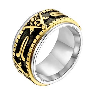 Imagem de ANIEJUFI Anel giratório maçônico de aço inoxidável masculino com sinete vintage para alívio da ansiedade, joia fidget, Metal, Sem pedra preciosa