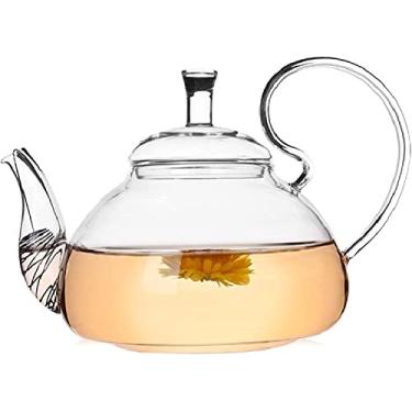 Imagem de Bule de chá de vidro - 1 peça 250ml 600ml750ml1200ml resistente ao calor flor copo de café bule de chá de vidro florescendo (cor: 1200ml) (cor: 250ml)