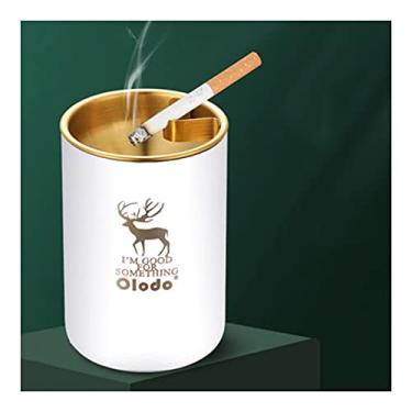 Imagem de Cinzeiros à prova de vento para cigarros Cinzeiro com tampa à prova de vento, aço inoxidável, sem fumaça, design de funil espesso, bandeja de cinzeiro removível para escritório em casa, escritório