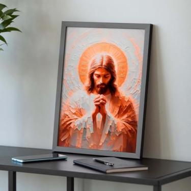 Imagem de Quadro Decorativo Cristão; Jesus Orando; Quadros bíblicos; Versículos Bíblicos; Quadro com Mensagem Motivacional; Motivação; Quadro para Sala de estar; (Moldura Preta, 40x30, Emoldurado)