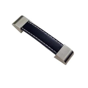 Imagem de CXYFQUUK Puxador de couro preto de liga de zinco para móveis, armários de cozinha, maçanetas de gaveta, guarda-roupa, cômoda, porta, puxador de puxar 2 peças (96 mm)
