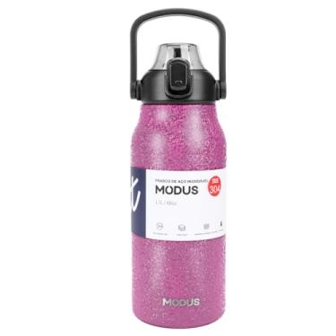 Imagem de Garrafa Termica 1700mL de Aço Inoxidável Isolada de Grande Capacidade com Canudo (Rosa Craquelado)