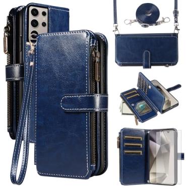Imagem de Asuwish Capa de celular para Samsung Galaxy S24 Ultra 5G com protetor de tela de vidro temperado e cordão com zíper, porta-cartões, suporte, suporte para celular, acessórios para celular S24Ultra 24S