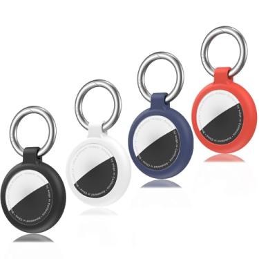 Imagem de Galafoki Pacote com 4 unidades à prova d'água compatível com Apple Air Tags, pacote com 4 capas com etiquetas de ar, chaveiro para crianças, cães, chaves de carro, bagagem, preto + branco + azul +
