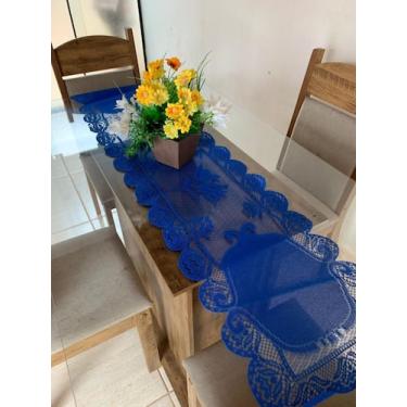 Imagem de Caminho De Mesa Branco Lindo 1,48 X 0,38 - Celia Bordados, Azul