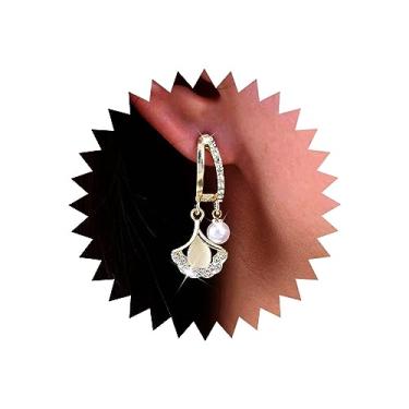 Imagem de Aneneiceera Brincos vintage de pérolas de folha de cristal de ouro CZ brincos pendentes de halo lágrima brincos de pedra da lua brincos em forma de leque joias para mulheres, Zinco, nah