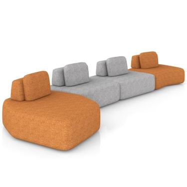 Imagem de Sofá Ilha Modular Para Sala Living Orgânico 620cm Angra K01 Bouclê Terracota Cinza - Lyam Decor