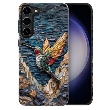 Imagem de heindiy Compatível com Samsung Galaxy S23 Plus, capa brilhante, proteção total, à prova de choque, anti-arranhões, capa de TPU, capas para homem mulher - beija-flor vitral