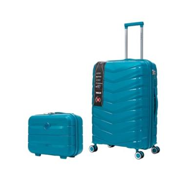 Imagem de Mala Média Expansível Cadeado TSA Original Antifurto Padrão ANAC Rodas Duplas 360° Removíveis + Frasqueira Azul Petróleo